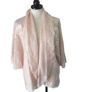Natori Vintage Womens Jacket One Size Pink Satin Applique Knit Boudoir Lace
